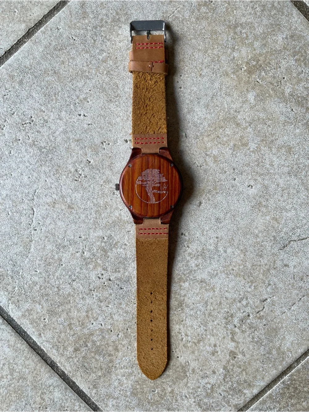 Leather Strap Wooden Dial Men's Watch in Tan and Brown